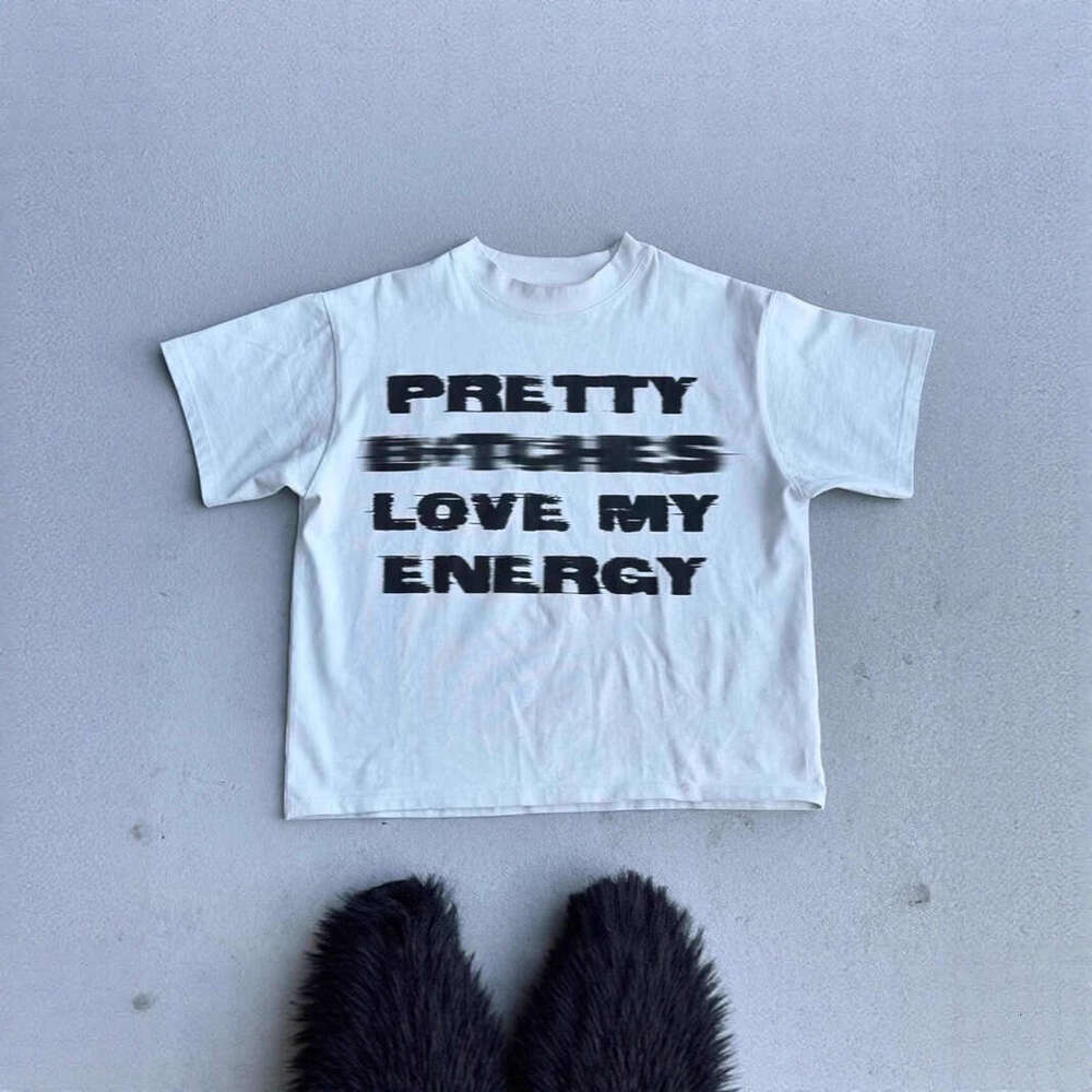 250g heavyweight pure cotton! American-style oversized vintage fuzzy letter print loose-fitting short-sleeve T-shirt for couples, men's