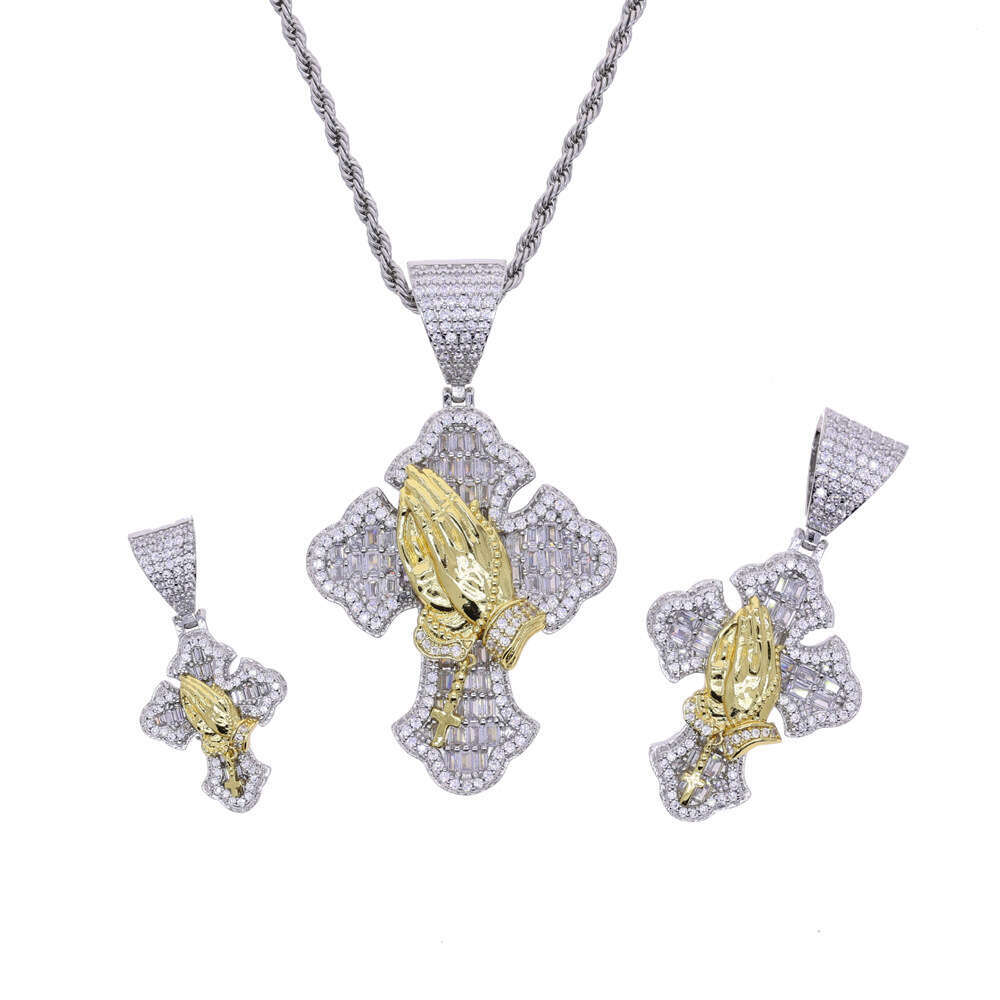 European and American New Two-tone Cross Zircon Hip-hop Personality Jewelry Men's Pendant Necklace Trend