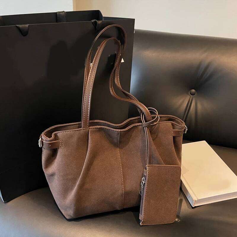 Shoulder for Women Large Suede Totes Lightweight Underarm Bag Casual Shopper Handbag Solid Color Travel Bucket Bags Y260205
