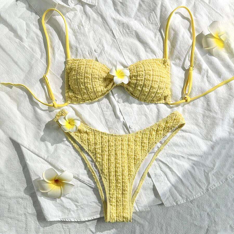 Para Praia 3D Flower 2025 Push Up Women Swimsuit Fashion Bikini Set Split Swimwear Summer New Beachwear Lady Bathing Suit XJ260206