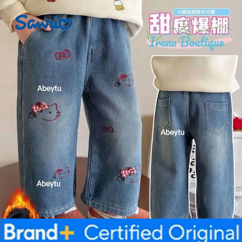 Sanrio Hello Kitty Girls Straight Leg Jeans Long Pants Casual Autumn Winter Kids Trousers Toddler Loose Fit Stylish New 2026 H260206