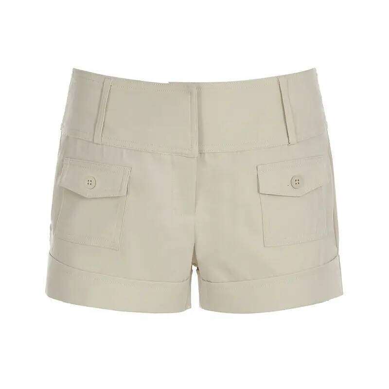 American Retro Button Pocket Tooling Shorts Women Waist Hot Casual Pants XJ260206