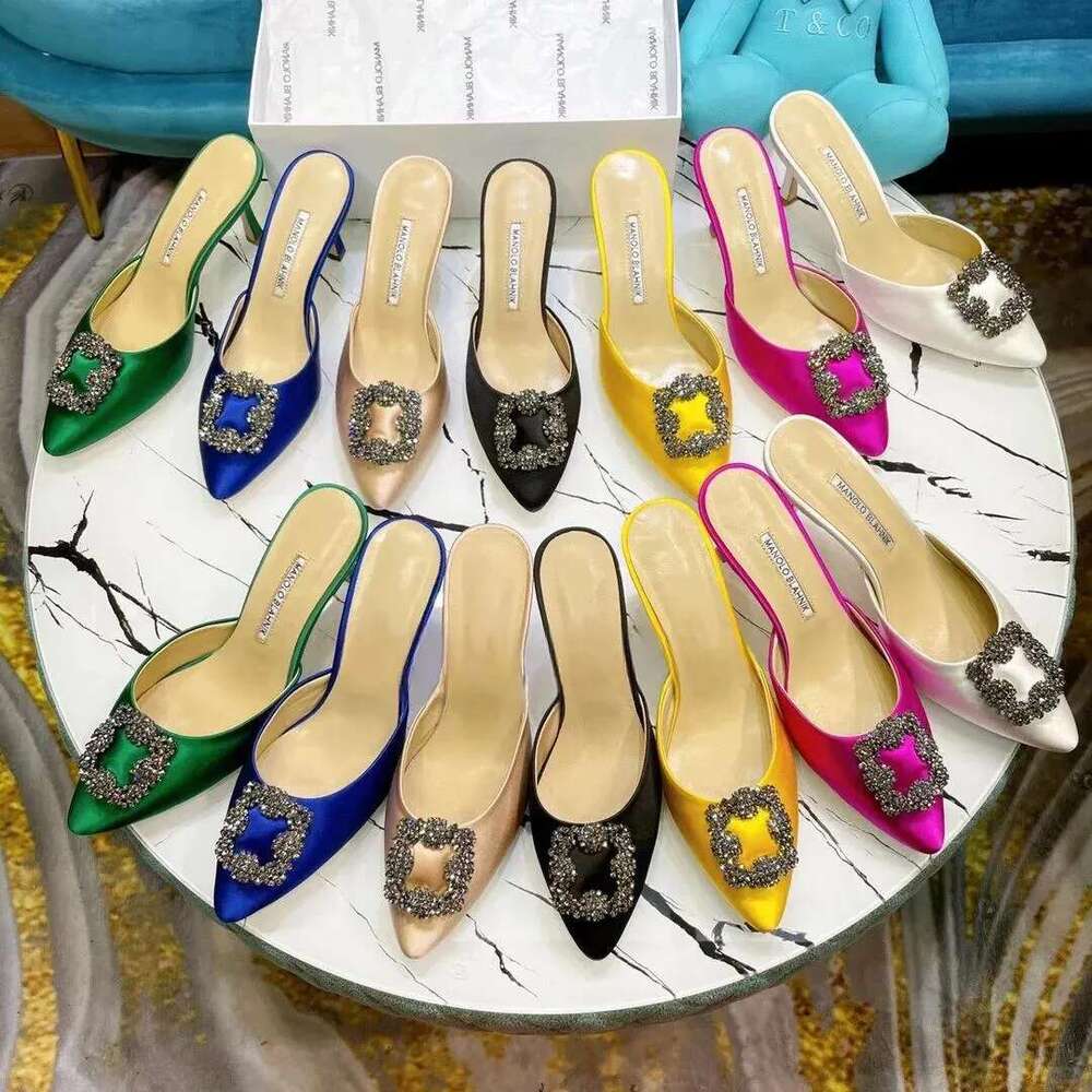 Fashion Black white red Designer High Womens manolos blahnikso heel Dress shoe crystal dia Promdress Leather slingback point