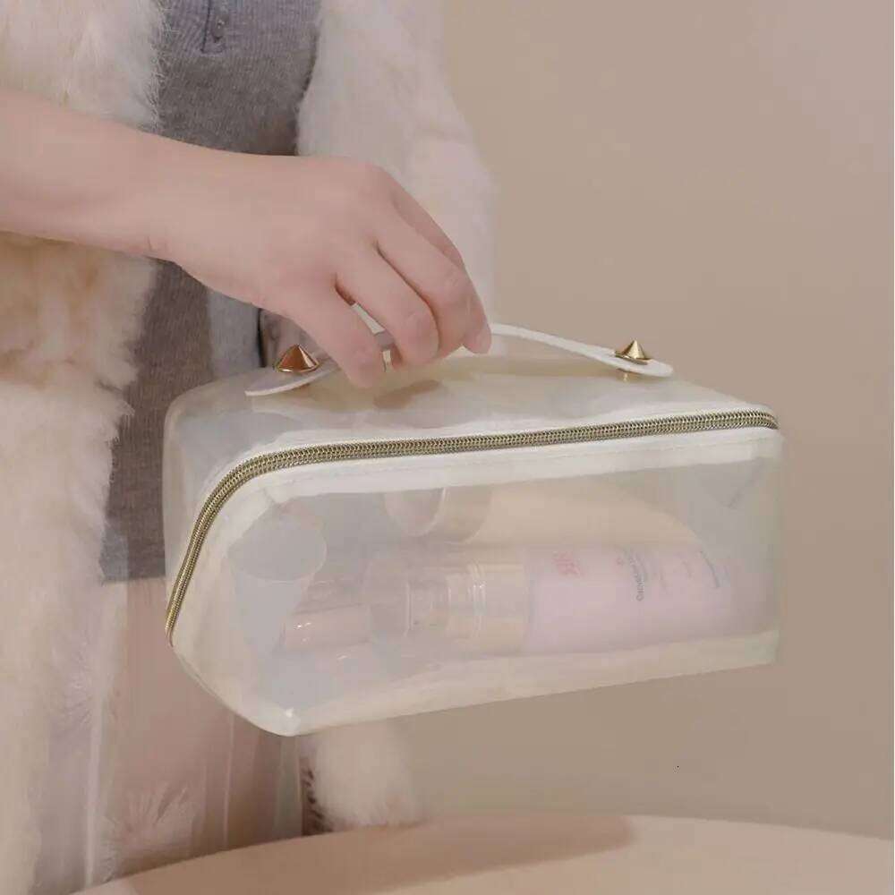 Large Capacity Transparent Makeup Bag Pillow Shape Top Handle Portable Cosmetic Pouch Zipper Closure Easy Carry-On Y260206