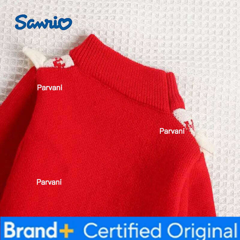 Sanrio Hello Kitty Sweater Knit Plaid Red Yarn Girls Spring Autumn New Style Cute Cartoon Fashionable Princess Dress H260206 - view 6