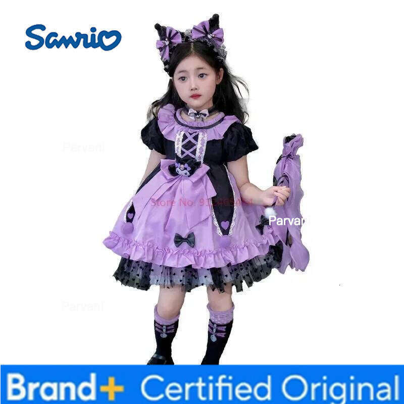 Sanrio Kawaii Cosplay Kuromi Lolita Princess Summer Children's Costume Dress Puffy Skirt Suit Cute Girl Birthday Gift H260206 - view 6