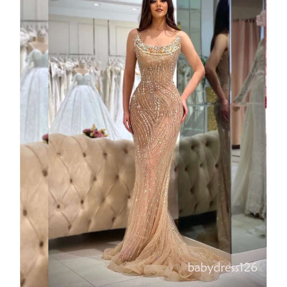 Prom Mermaid Dresses Sleeveless V Neck Appliques Diamonds Sparkly Sequins Floor Length Beaded Lace Hollow Evening Dress Bridal Gowns Plus Size Custom 