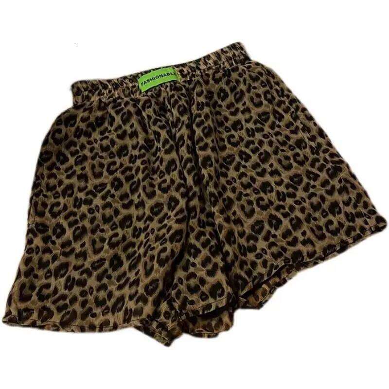 Loose Casual Leopard Print Label Short High Waist Trousers Autumn New Style 2025 Wide Leg Pants Polyester Fiber XJ260206