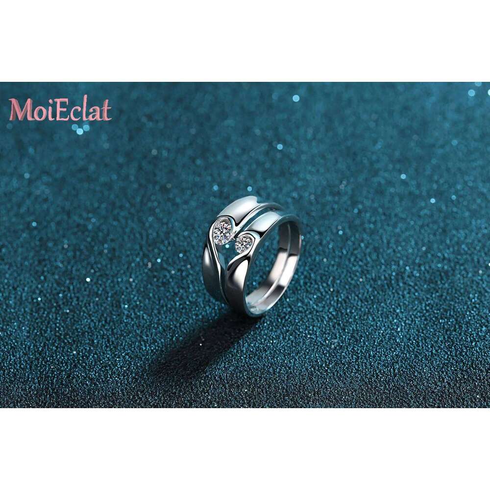 Sparkling Platinum Pt950 Lovers Set with 0.1/0.3ct Moissanite Stones, Love-in-heart Couple Ring Women Wedding Fine Jewelry W260206