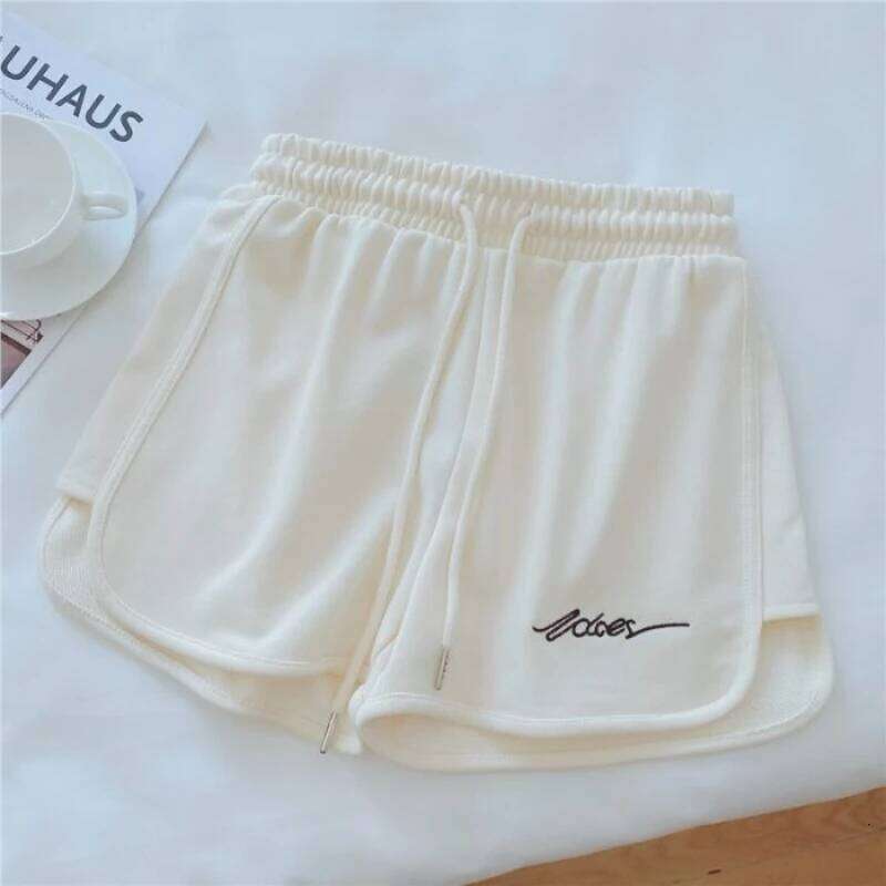 2026 Women Comfortable Loose Wide-legged Embroidered Drawstring A Pants Waist Slim Fit Casual Home Versatile Sports Shorts H260206