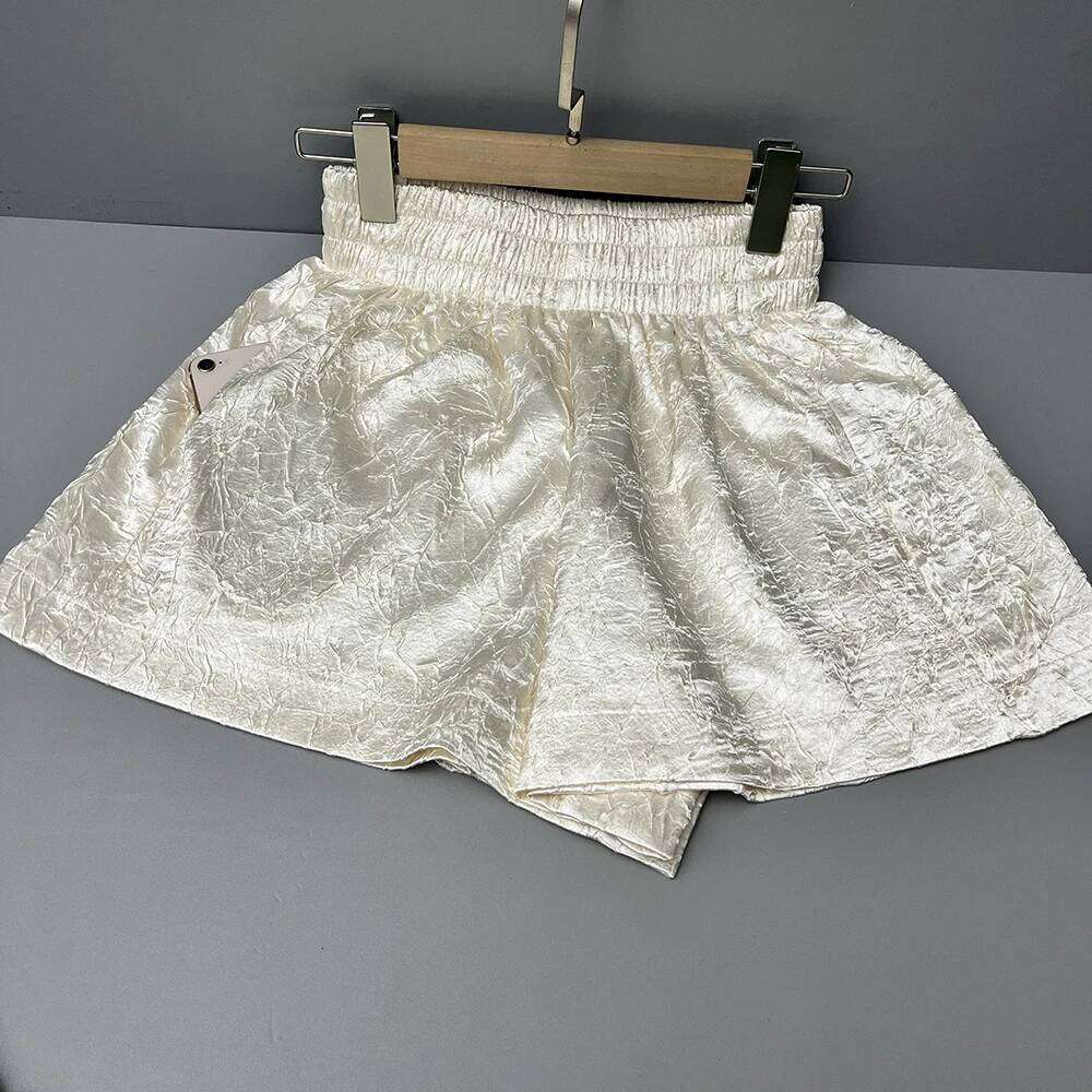 Women's Solid Color Satin Ice Silk Texture Shorts Summer Versatile Elastic Waist Loose A-Line female casual versatile Hot Pants XJ260206