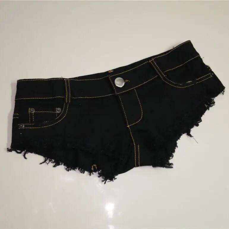 2026 Women's Summer New Pole Dance Low Waist Ultra Short Tight Denim Shorts Black And White C260206