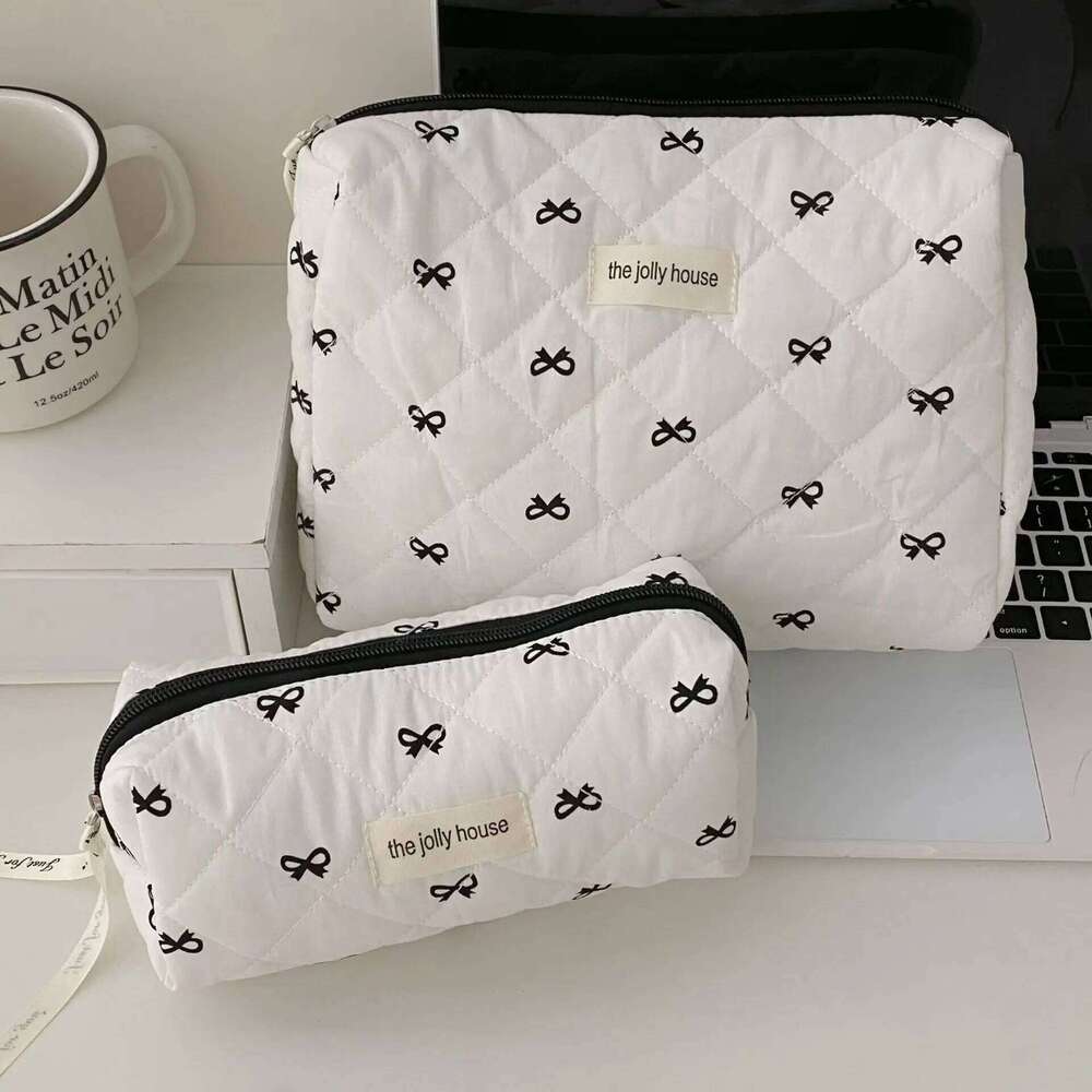 Fashion Cherry Tote Women Makeup Portable Cute Ladies Cosmetic Toiletry Storage Pouch Handbag Cotton Quilted Zipper Bag Y260206