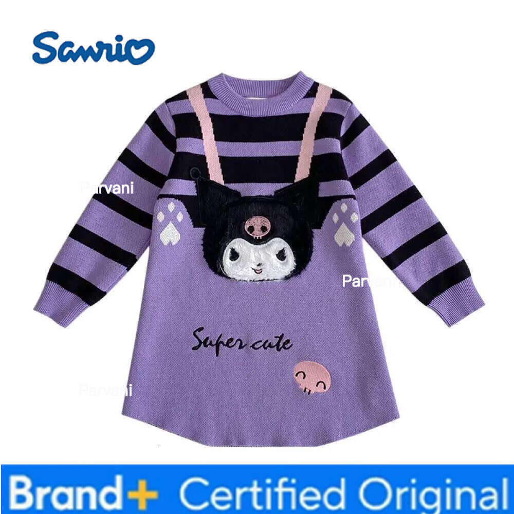 Sanrio Kuromi Girls Autumn and Winter Cartoon Sweet Princess Melody Suspender Striped Plush Casual Sweater Dress Gift H260206 - view 5