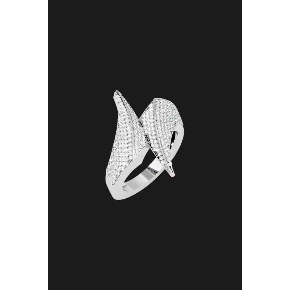 Twisted Crossover Moissanite Band Ring In Polished Silver Tone Crafted For Elegant Modern Stylish Hip Hop Jewellery Wear