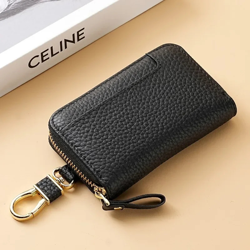 Men Genuine Leather Key Wallet Portable Car Key Pouch Bag Women Card Holder Case Zipper Coin Pocket Male Money Bag Key Organizer 260129