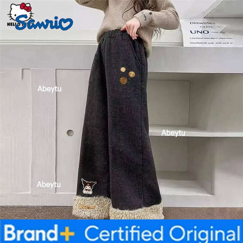 Sanrio Kid Kuromi Plush Wide-Leg Cartoon Y2K Thickened Casual Anime Autumn and Winter Sweat Pants Cute Girl Gift H260206