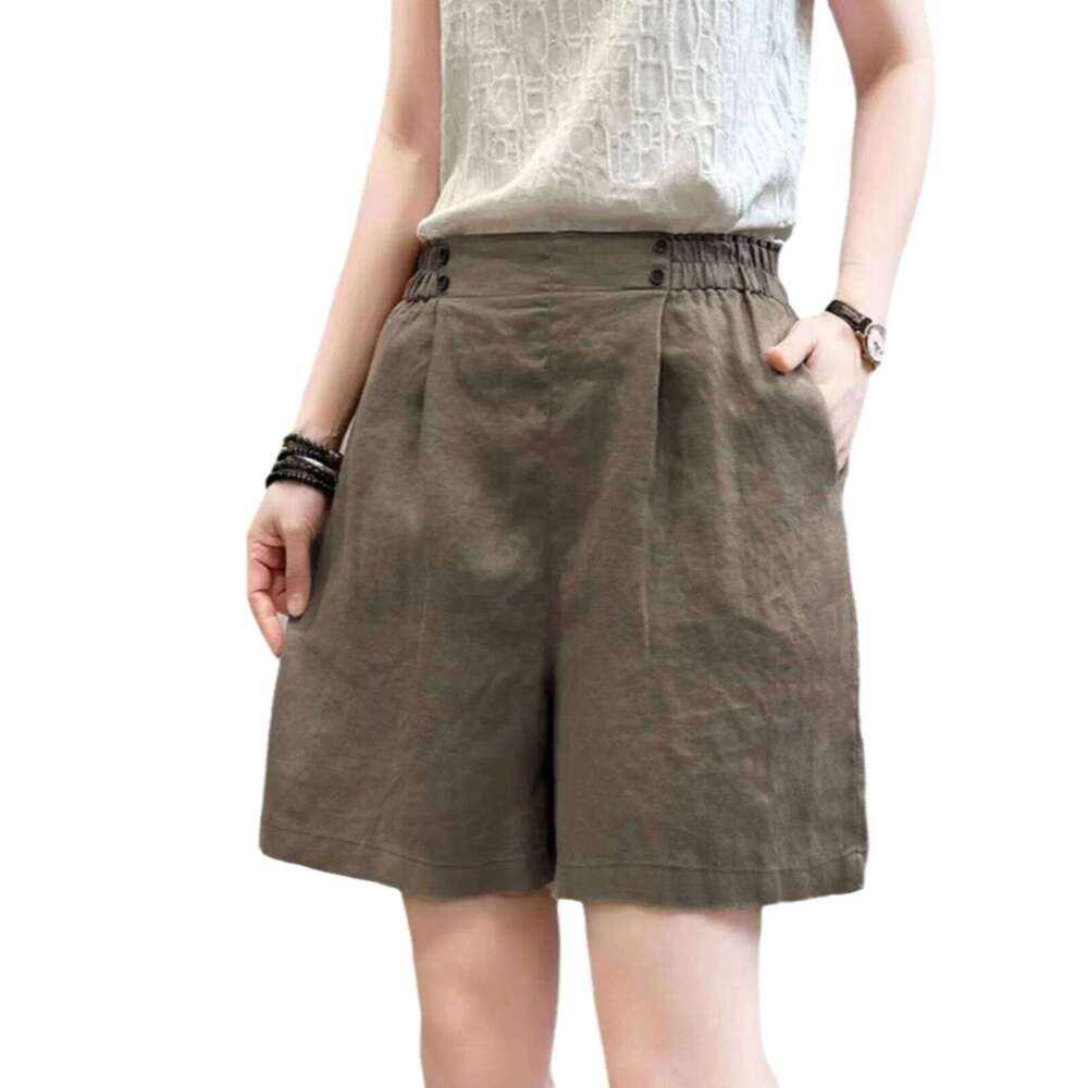 Retro High Waist Pleated Cotton Linen orts Women Summer Thin Loose Slimming Casual Five-Quarter Straight Wide Leg Pants XJ260206