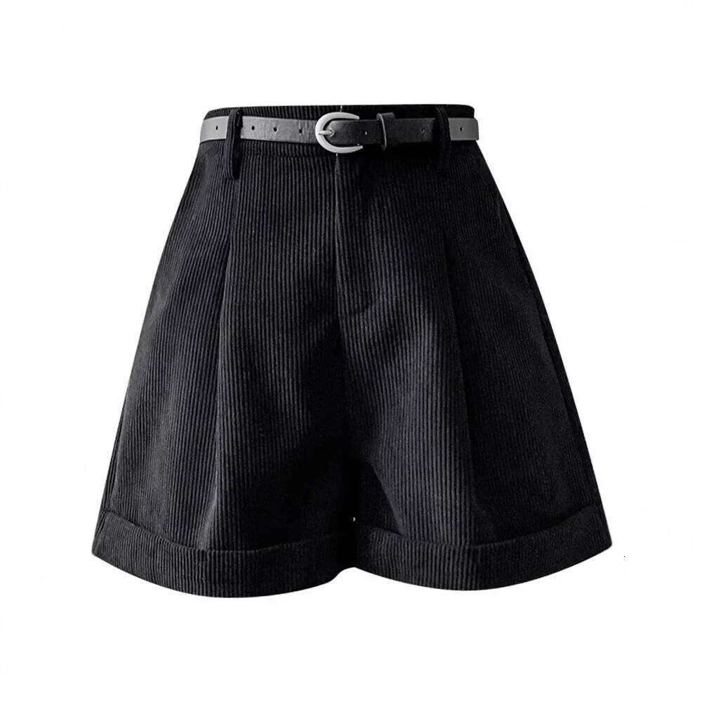 Retro Corduroy High Waist Short Women's Autumn Winter Slim Wide Leg Pants Small Size Design Sense Cuffed Fashion Boot Pant XJ260206