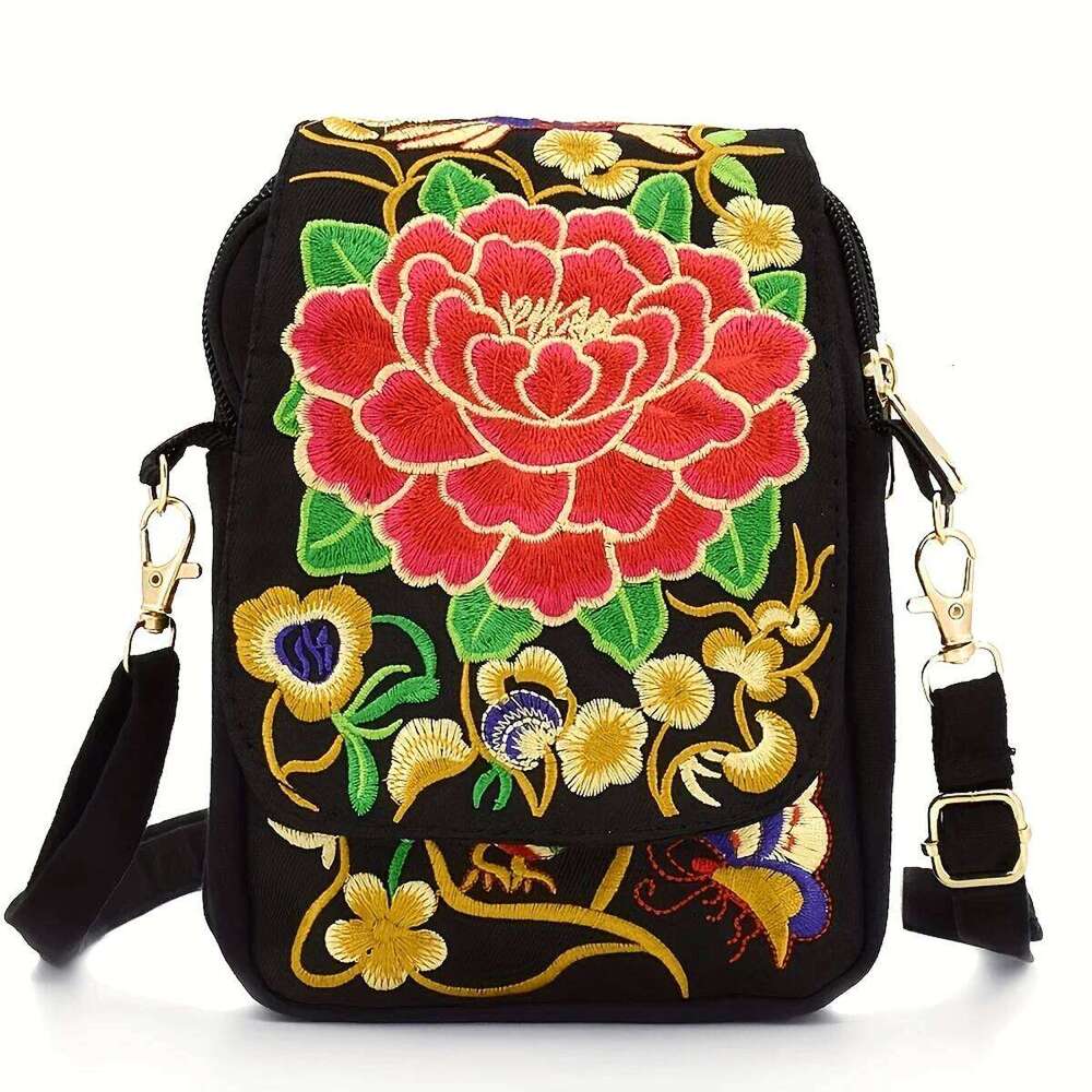 Embroidered National Style Cloth Waist Bag Oblique Span Shoulder Coin Mini Wallet Carry Vertical Square XJ260129