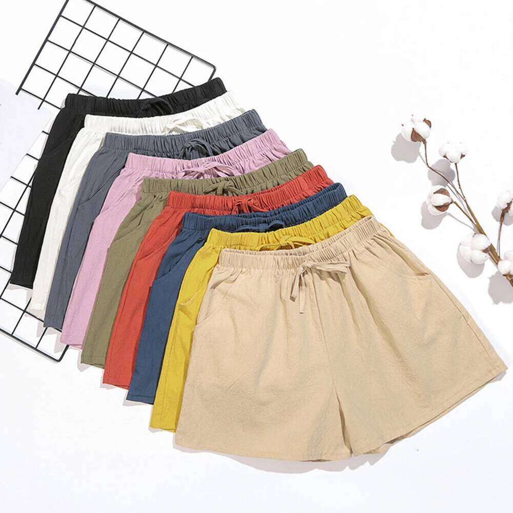 Women Casual Summer Cotton Linen Short Pants Solid Color High Waisted Loose Gym Workout Shorts Streetwear XJ260206