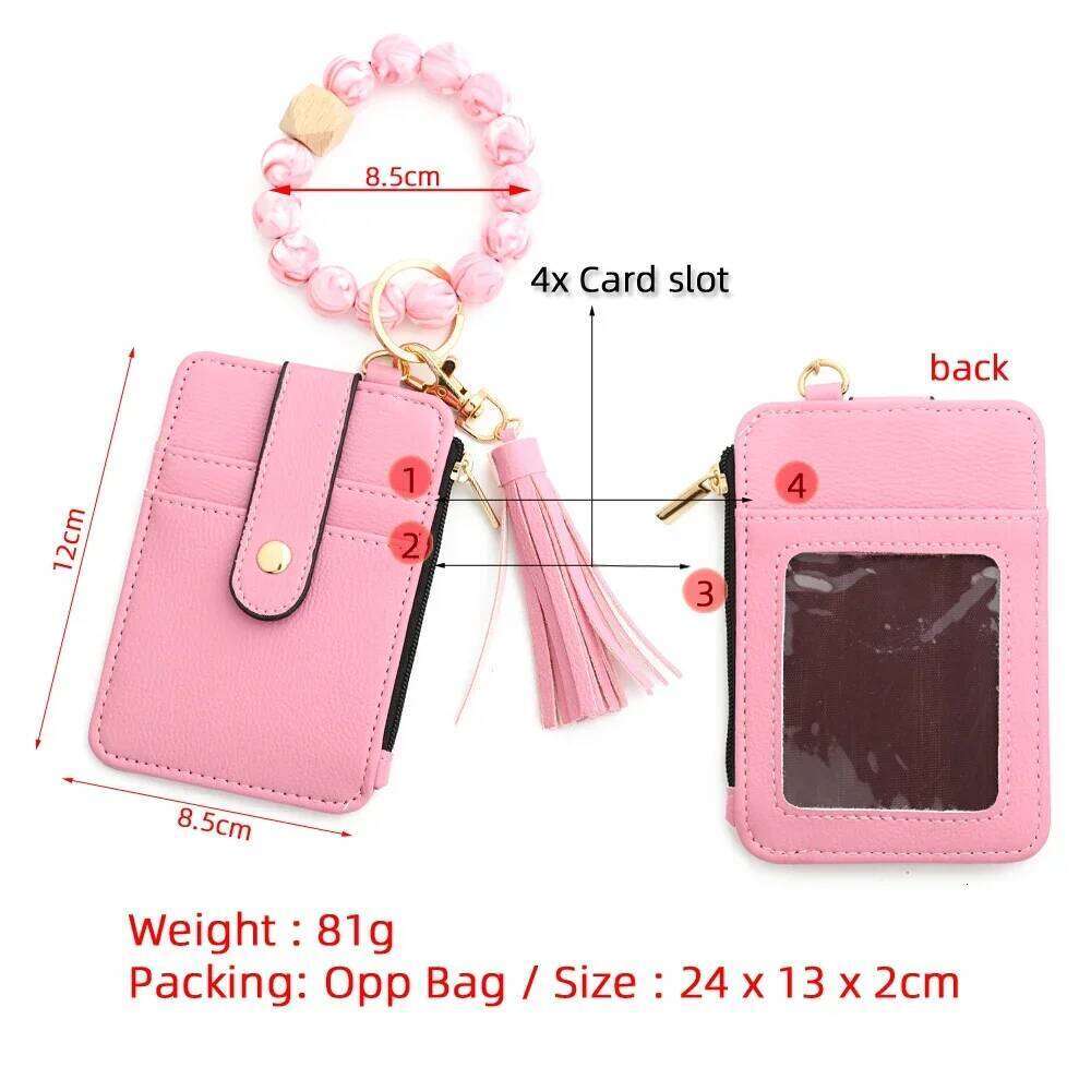 2023 Fashion multifunctional Pattern Credit Card Bag Pu Leather Coin Purse Women Silicone Bead Bangle Keychain Y260206