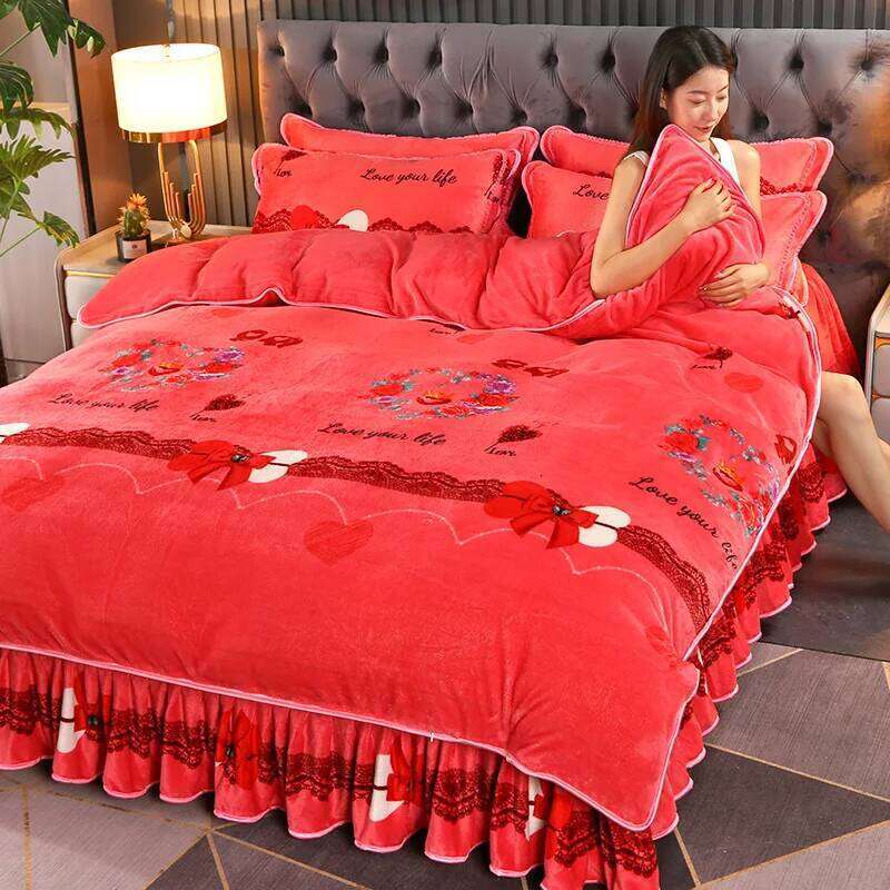 200x230cm Flannel Bedding Set Winter Thickened Milk 4PCS Warm Coral Fleece Duvet Cover XJ260206