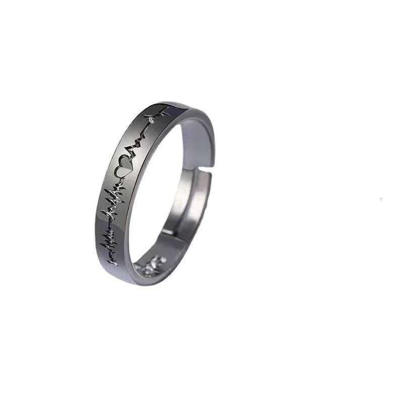 Black and White Electrocardiogram Couple Matching Student Friendship Rings, Simple Ins-Style Versatile Valentine's Day Gift, High-End W260206