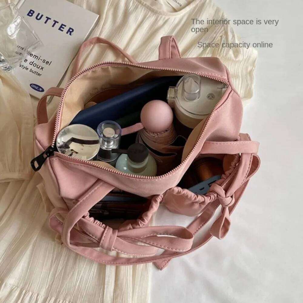 Fashion Casual Tote Zipper Closure Large Capacity Lightweight Nylon Bow Shoulder Bag Women Y260205