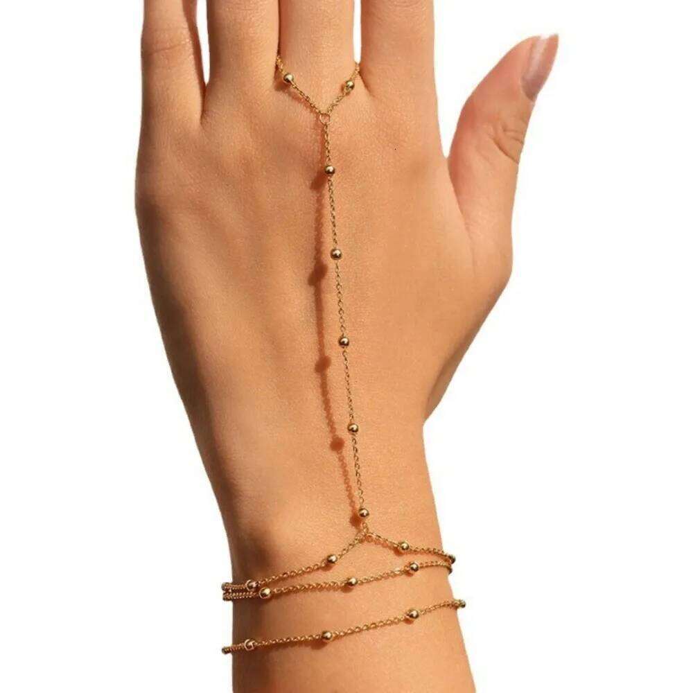 Simple Personality Gold Color Multi-layered Round Bead Chain Finger Bracelets for Women Temperament Trend Jewelry Accessory Gift 26H0206