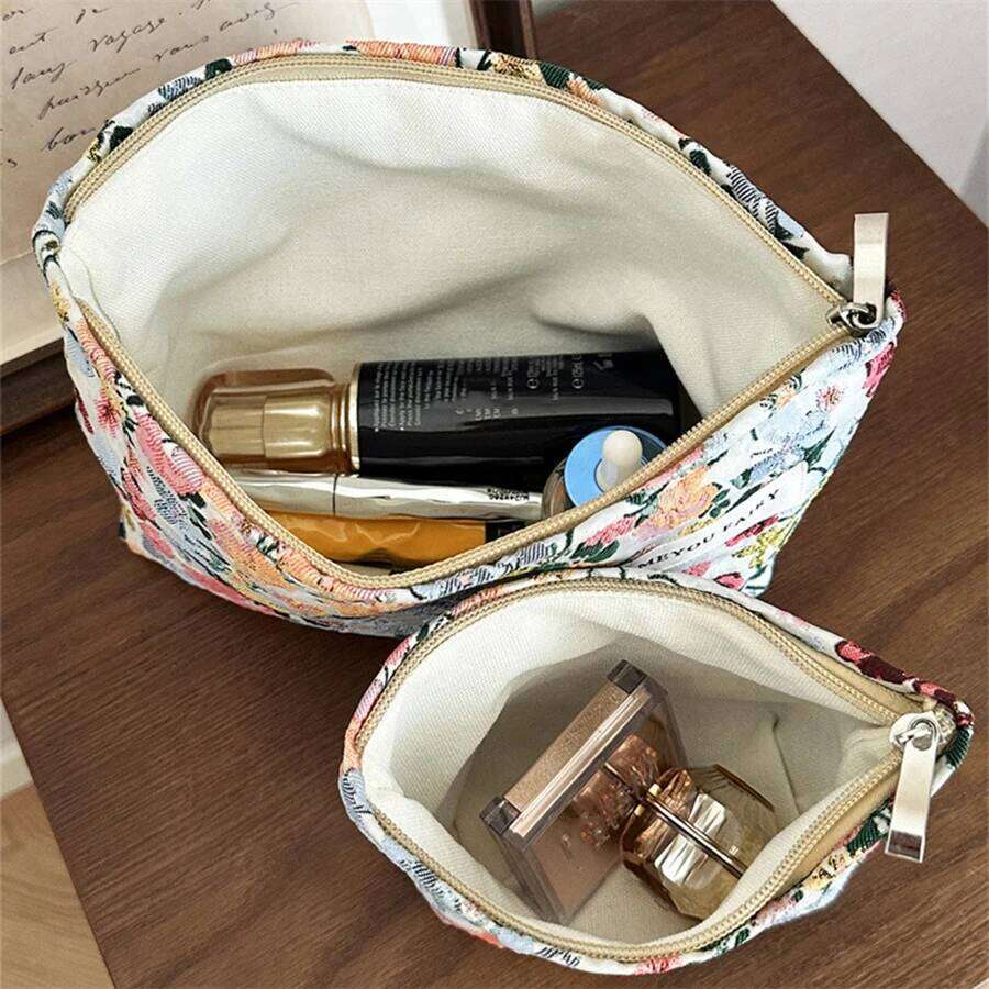 New Vintage Flower High-quality for Women Cosmetic Bag Large Capacity Canvas Makeup Pouch Travel Organizer Y260206