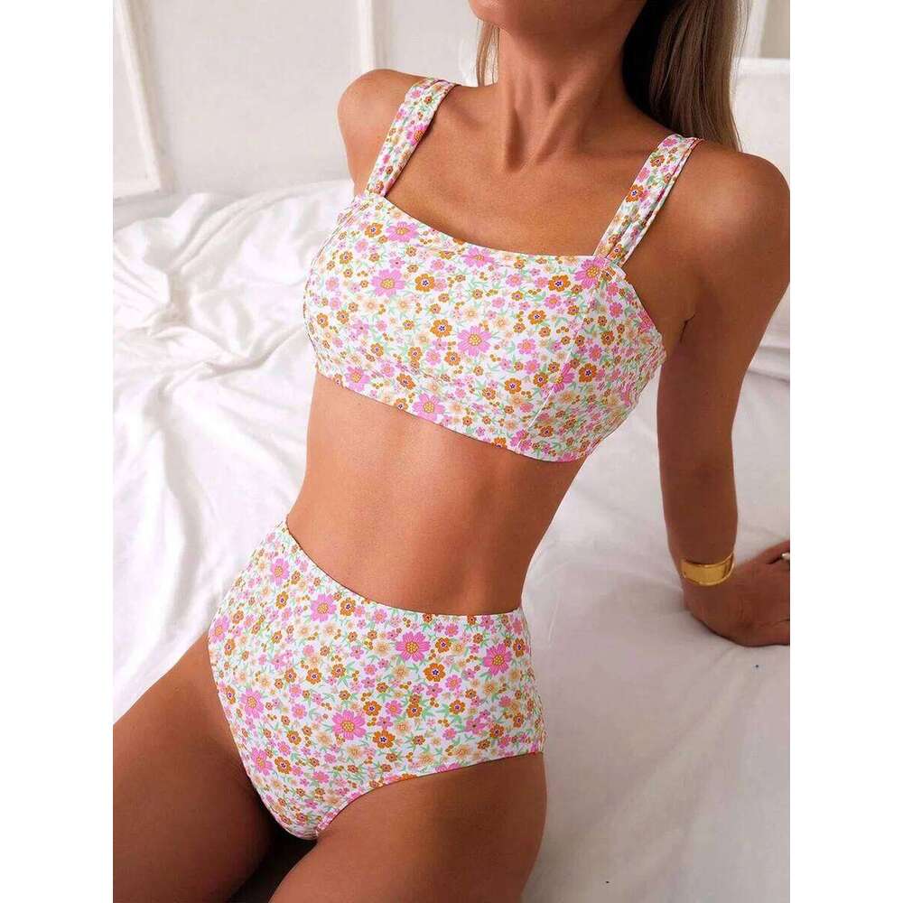 Sexy Floral Print Female Swimsuits Women Bikini 2025 Swimwear High Waisted Bikinis Sets Two Pieces Bandeau Bathing Suit Beahwear Z260206