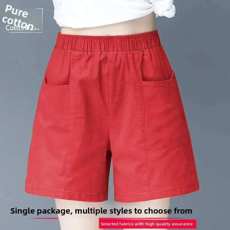 Summer New Style Slimming Pure Color Wide Leg Five-Point Cotton Women's Pocket Pants High Waist Versatile Ladies Shorts XJ260206
