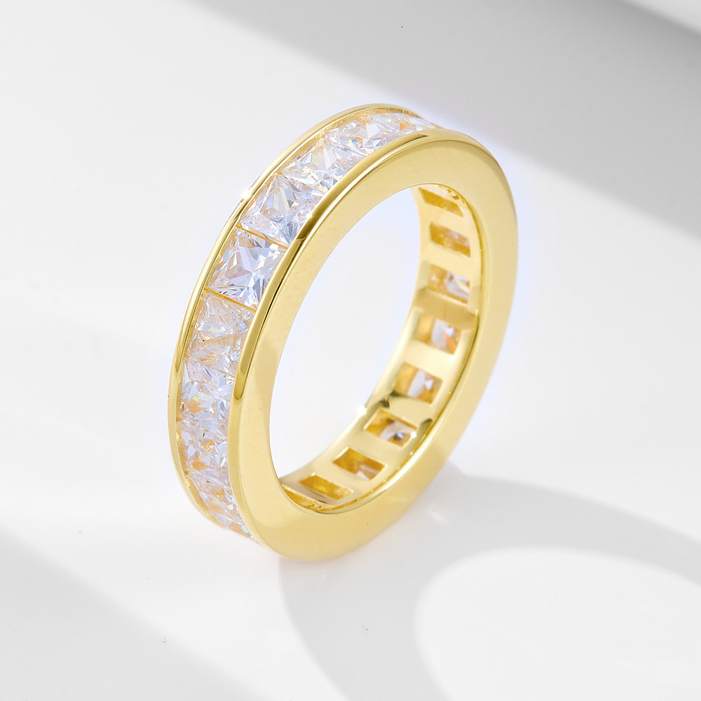 14k gold-plated diamond for women, jewelry, 925 sterling silver, simple and unique, versatile square zircon ring