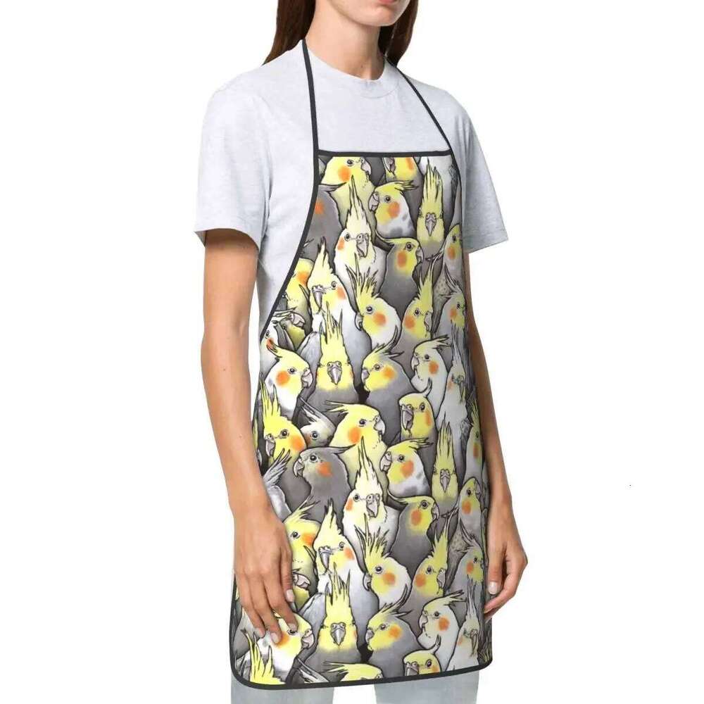 Unisex Funny Cockatiels Galore Bib Apron Adult Women Men Chef Tablier Cuisine for Cooking Kitchen Parrot Birds Baking S260205
