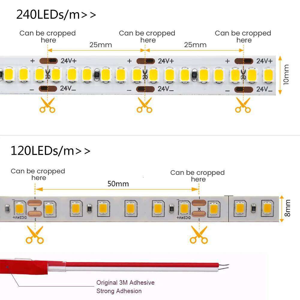 DC12V 24V Strip 5m 10m 2835 Ribbon Diode Tape 120 240LEDs/m Flexible LED Lights Warm Cool White Waterproof TV Backlight Z260206