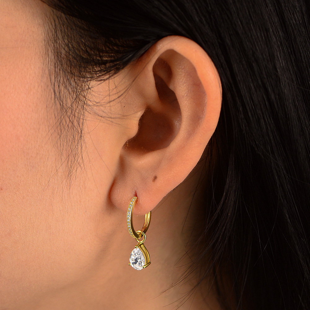S925 Sterling Silver Retro Water Drop Zircon Light Luxury Ins Simple Exquisite Ear Hooks Earrings