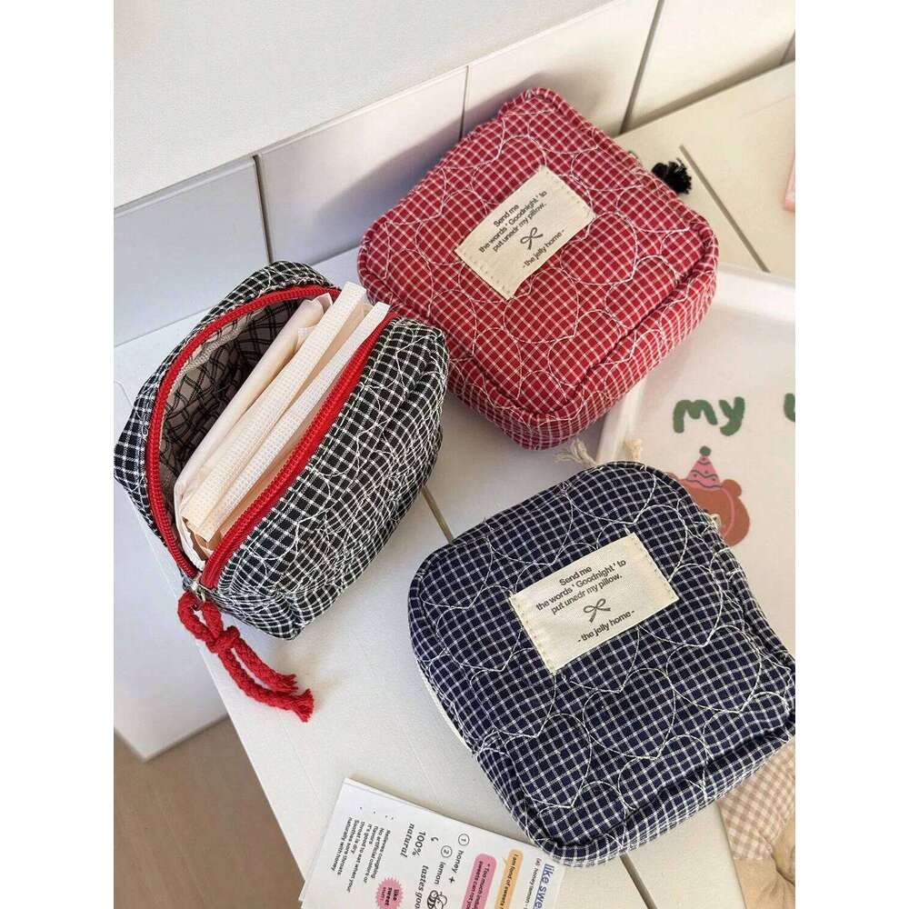 1pc/set Love Lattice Quilted Portable Storage Large Capacity Bag, Multi-function Makeup Bag Y260206