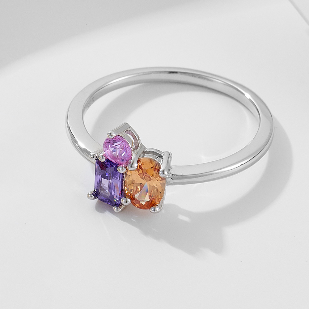 S925 silver geometric rectangular oval zircon for women, light luxury ins-style colored gemstone ring jewelry