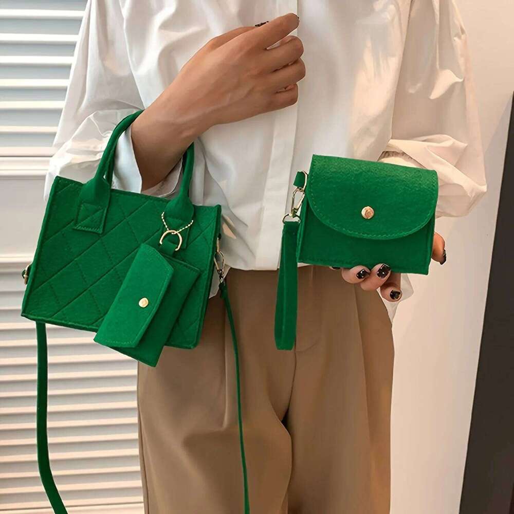 3pcs/set Embossed Women's Handbag Stylish Crossbody Bag, Clutch and Wallet, Solid Color Fabric Shoulder Bag for Women Daily Use XJ260129