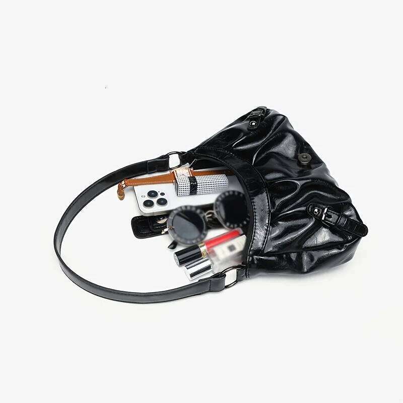 Y2K Handbag Women's Stylish Fold Leather Shoulder Armpit Bag, Chic Retro Handbags Purse, Temperament Woman Tote Bag Y260205