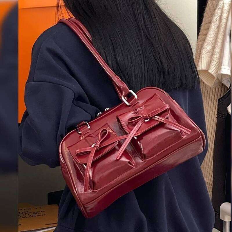 Fashion Bow Women's Bowling Shoulder Bags Portable High Capacity Ladies Underarm Pillow Bag Commuter Female PU Leather Handbags Y260205
