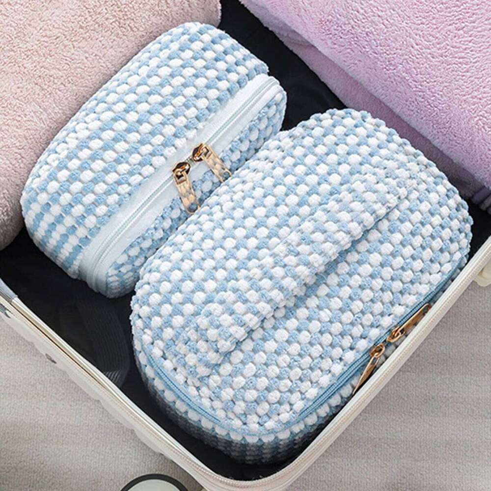 4piece/set exquisite blue white striped makeup bag set, four different sizes for daily items,cosmetics, and lipstick storage Y260206