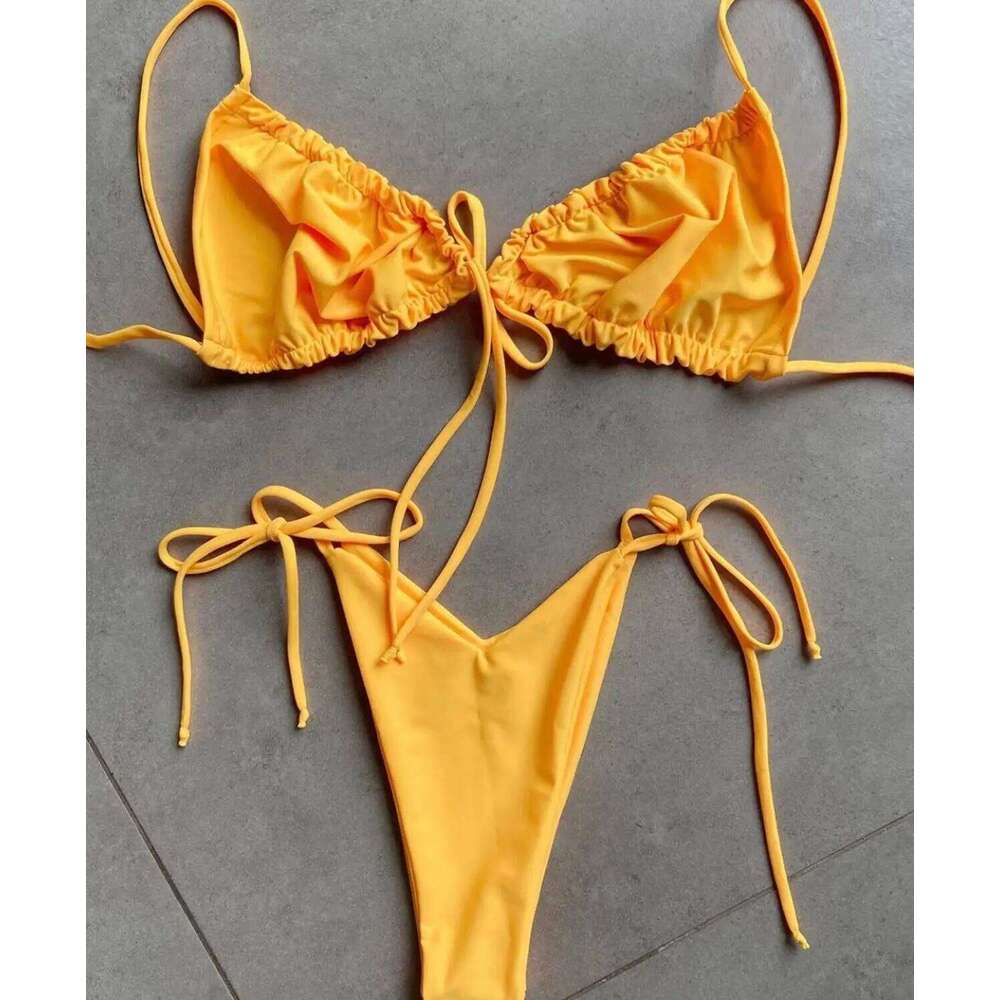 2020 women's loop strap double face plain swimsuit sexy bikini swimming pool party essential NEW XJ260206