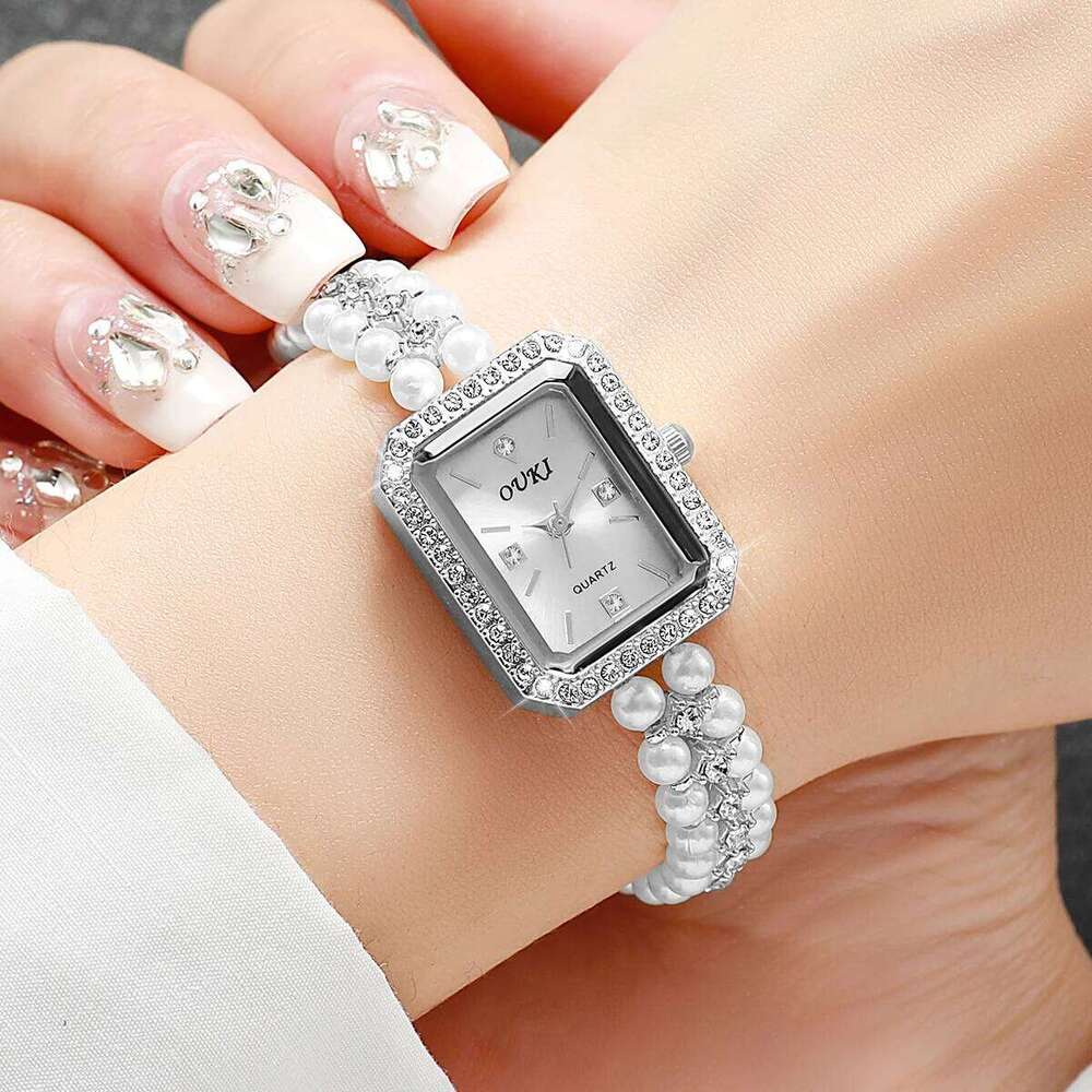 Elegant Square Women Watches Fashion Imitation Pearls Strap Quartz Wristwatch for Girls Clock Reloj MujerWithout Box Z260206