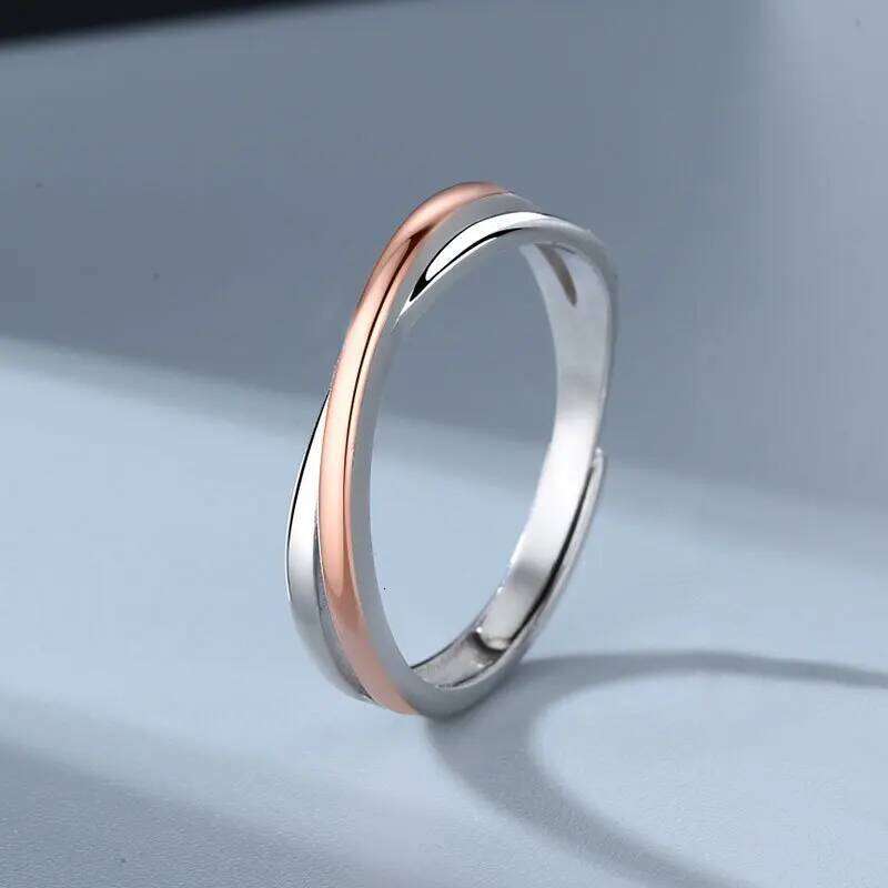 CIAXY Silver Color Line Cross Design Wedding Rings for Couple Rose Gold Adjustable Ring Simple Birthday Jewelry Gifts W260206