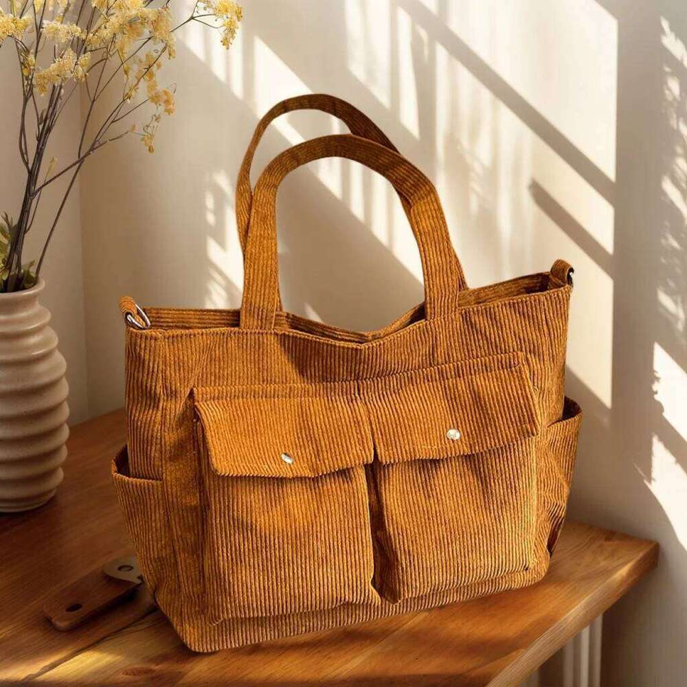 New Vintage Multi Pocket Corduroy Handbag Large Capacity Women's Shoulder Casual Crossbody Bag For Women Commuting XJ260129