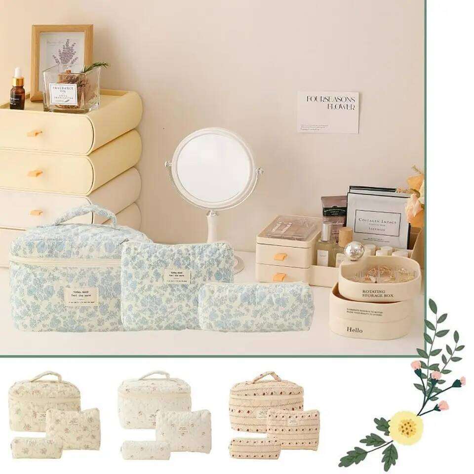 1pcs Cute Quilted Cotton Makeup Bag Women Zipper Cosmetic Organizer Cloth Handbag Box Shape Portable Toiletry Case for Girls Y260206