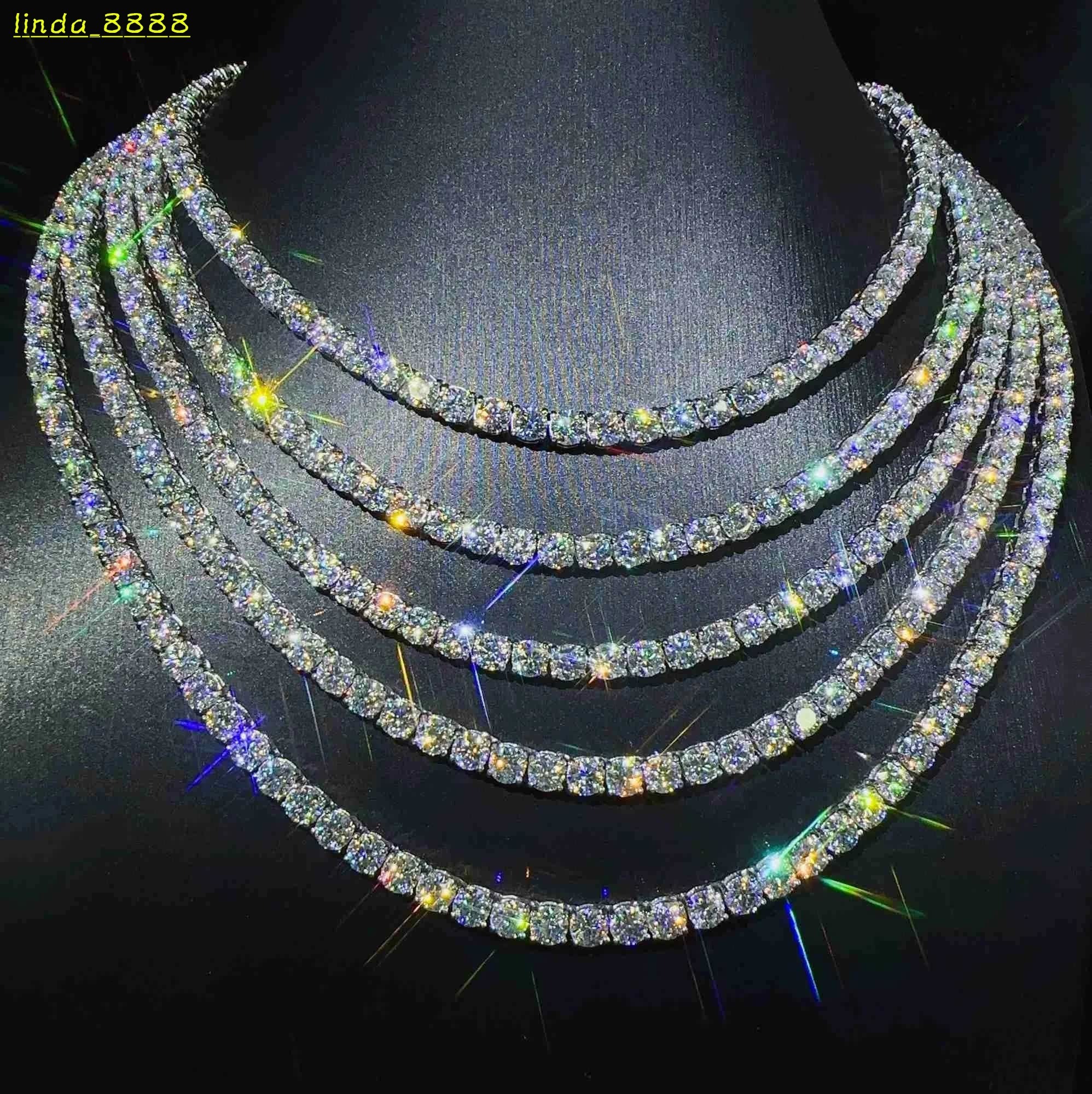 Factory Wholesale 925 Sterling Silver Vvs Moissanite Diamond Tennis Chain Necklace Cuban Link Chain Women Fine Jewelry 3mm 4mm