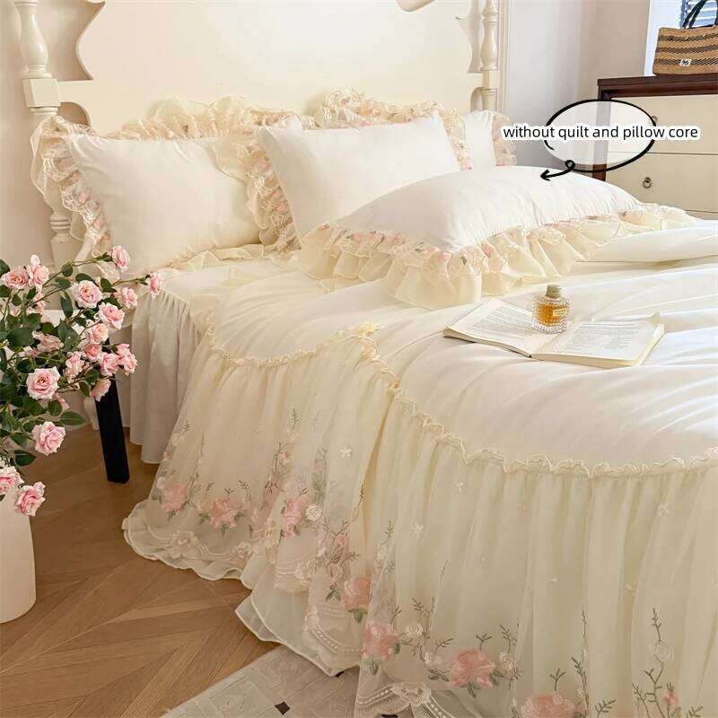 3pcs Korean style Duvet 1*Duvet Cover + 2*Pillowcase, Without Core, Lace embroidery Bedding Set XJ260206